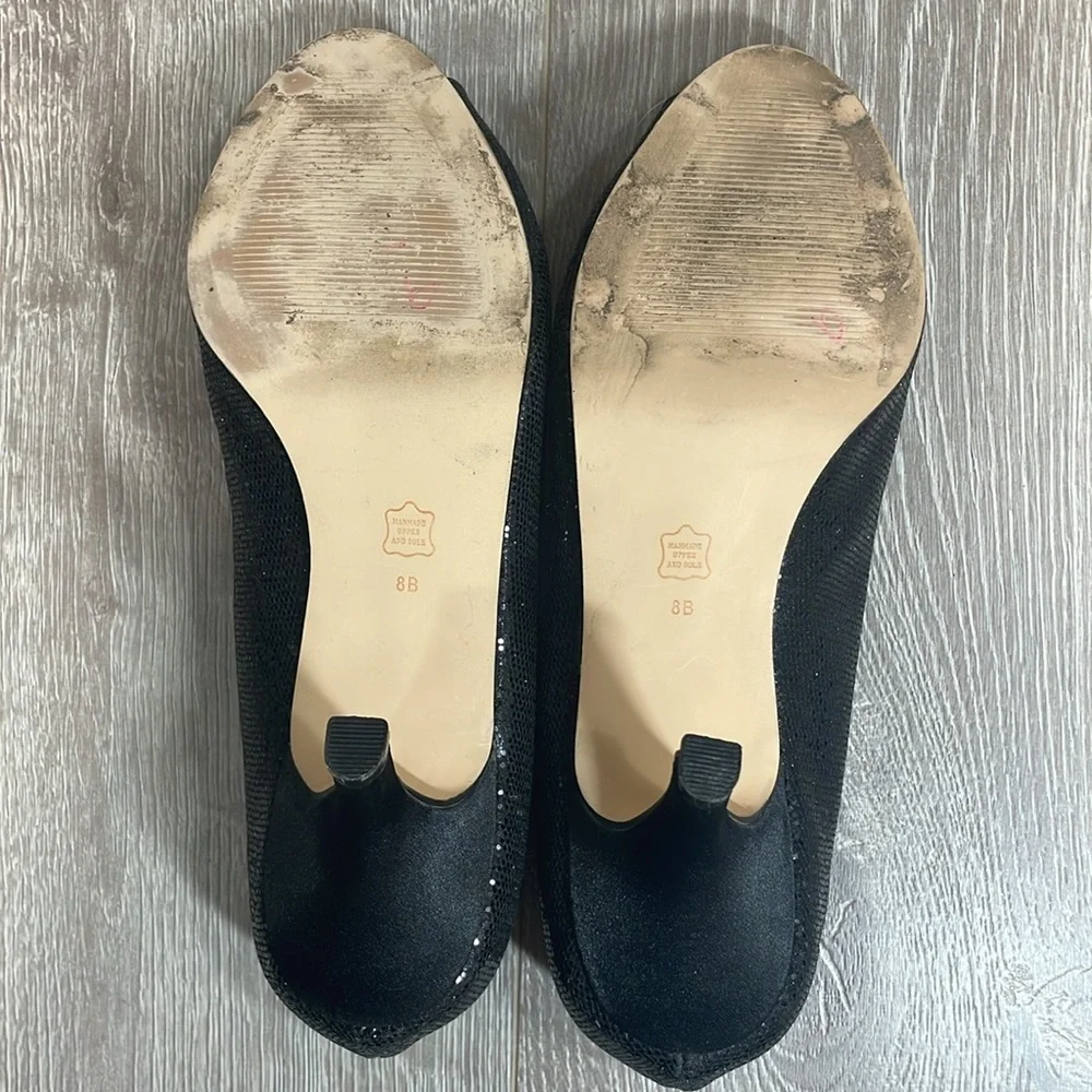 Caparros Black Sparkle Peep Toe Open Toe Pump Heels 8B